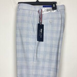 Tommy Hilfiger Mens Modern fit Dress Pants 30Wx30L Light Grey Blue Plaid E111650